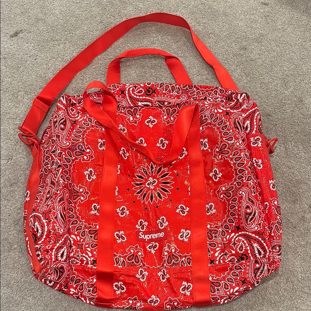 Supreme bandana duffle vibrant red paisley tote large
